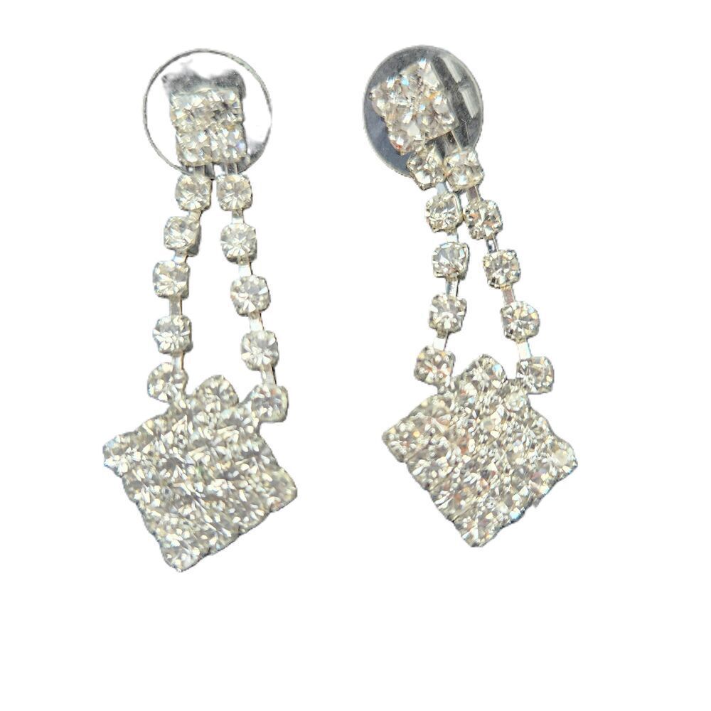 Rhinestone Square Dangle Earrings